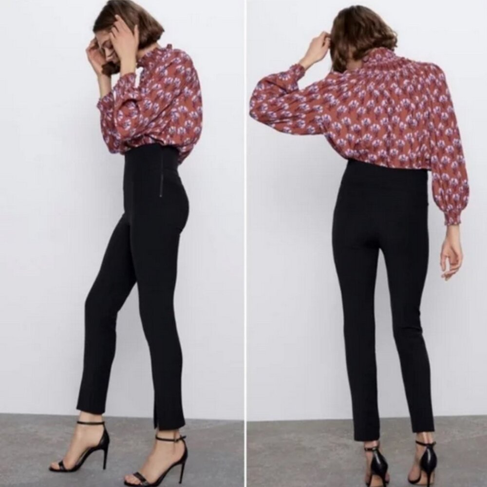 Zara Trafaluc Black Double Side Zipper Stretch Leggings, M